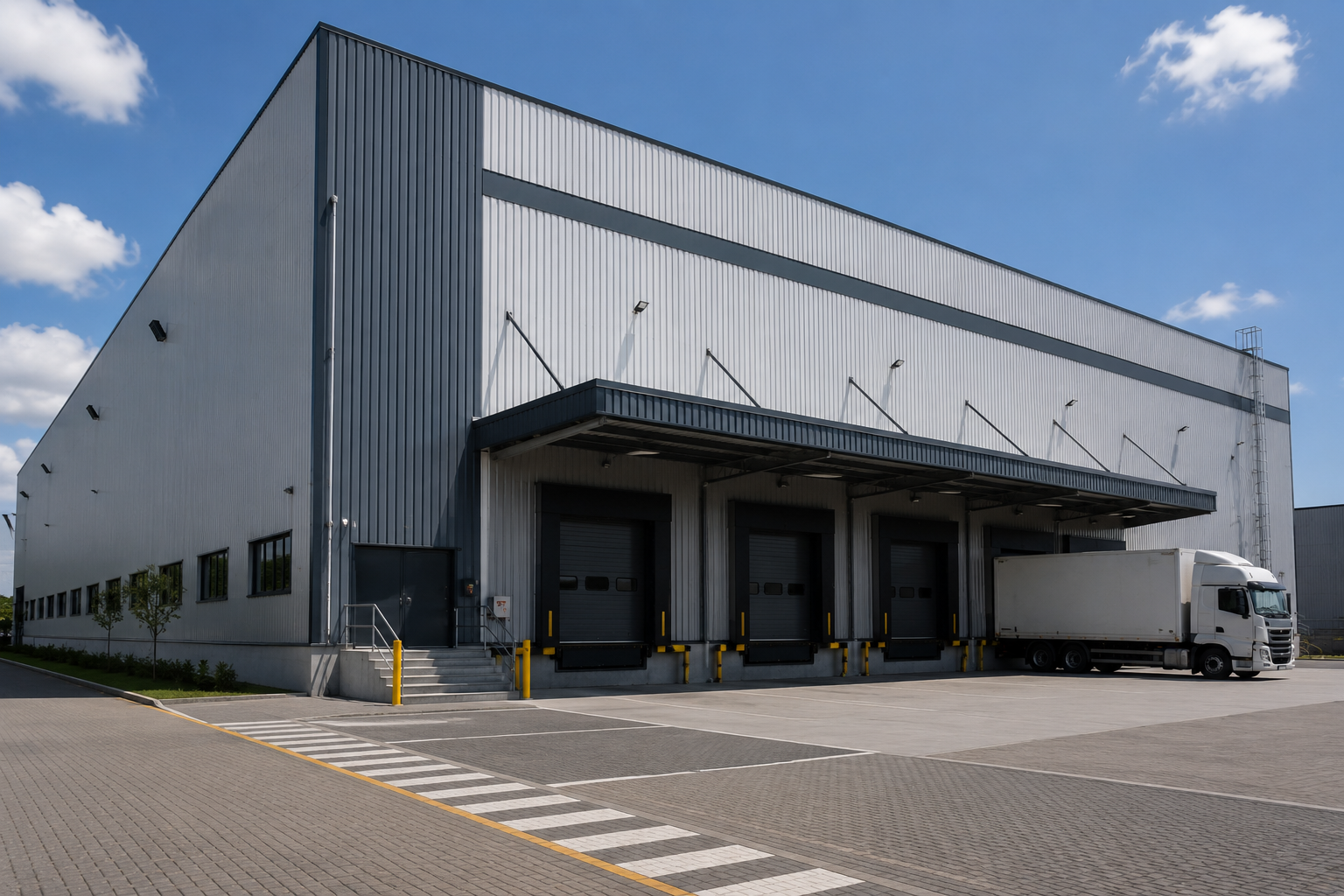Galpão industrial moderno com docas de carga